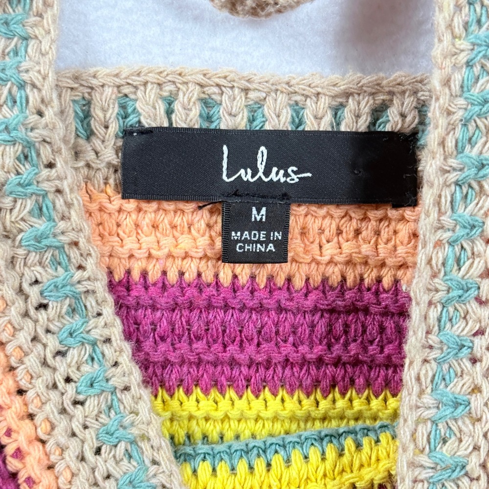 Lulus Crochet Tank Top Womens Medium Multicolor Striped Boho Hippie‎ Festival - Picture 6 of 8